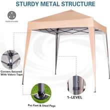 MCC Direct Pop-Up Gazebo 2m X 2m With Sides Silver Protective Layer Waterproof Marquee Canopy WS - Beige - View 5