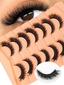 7 Pairs Soft And Fluffy Natural-Looking 3D Faux Mink Eyelashes Makeup Set, False Eyelash Extensions For Lengthening And Volumizing Short Lashes Strip Lashes,Lashes,Eyelashes,Fake Lashes