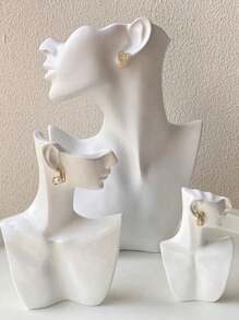 1pc Earring & Necklace Display Stand, Velvet Bust Jewelry Holder, Desktop Necklace Organizer - Black - View 2