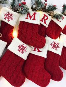 1Pc Knitted Letter Christmas Socks, Christmas Alphabet Knit Stockings, Mini Christmas Socks With Embroidered Letters, Merry Christmas Decorative Socks, Xmas Decor, Christmas Decorations For Home, Christmas Ornaments, Christmas Tree Decorations, Christmas Theme Dress Up Home Decor Christmas Decorations Room Decor Winter Christmas Decorations Home Christmas Gifts