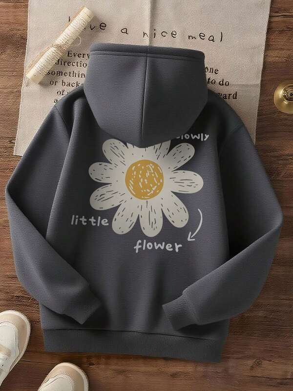 1pc Tween Girls Casual Printed Pullover Hoodie Sweatshirt, Fleece Lined, Long Sleeve, Autumn/Winter Student Clothing
