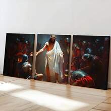 3pcs Retro Religious Jesus And Roman Soldier Wall Arts Canvas Posters, High-Definition Printing Optional Frame, Living Room, Bedroom, Office, Cafe, Gym - Classic Gothic Style Home Decoration, Perfect Gift - Multicolor - View 1