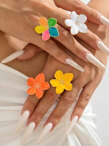 1 件带有金属装饰的花形 3D 戒指，百搭设计，营造夏日氛围，是送给朋友和女朋友的绝佳礼物 - 花朵戒指 - 查看 9