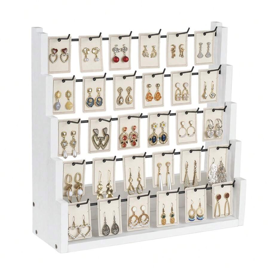 1PC Jewelry Display For Vendors, 5 Layer Earring Holder Organizer With 30 Earring Hooks, Jewelry Organizer Stand For Bracelets, Rings, Keychain, Jewelry Holder, White