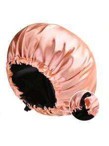 1pc Women's Solid Colored Double-Layered Satin Bonnet Adjustable Slouchy Hat Cap With Elastic Button Closure, Fashionable Sleep Bonnet For Daily Use To Protect & Style Hair Beach Hat - Skin Powder - View 9