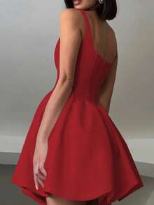 Váy dây mảnh màu trắng phong cách tối giản kiểu Pháp mùa xuân/hè, váy liền thân hở lưng cổ vuông ôm sát, không tay, cổ điển trẻ hóa cao cấp dành cho nữ - Đỏ - Xem 4