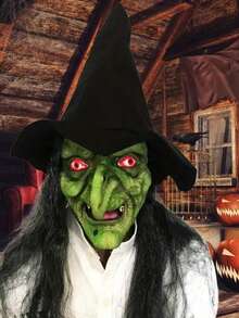 1pc Halloween Witch Horror Mask, Witch Long Hair Latex Hat Mask, Hat Performance Long Hair Old Witch Mask, Multiple Styles Available