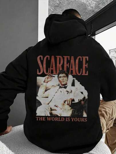 Fashionable Men's "The World Is Yours" Graphic Print Hoodie Sweatshirt, Sophisticated Design, Essential For Everyday, Effortlessly Create Stylish Looks, Vibrant, Must-Have For Autumn, Long Sleeve Top