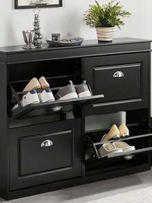 SoBuy Shoe Cabinet With 4 Flaps, Shoe Rack, Shoe Tipper With 8 Storage Compartments, Shoe Chest, Shoe Storage, White, BHT Approx. 105x82x24cm, FSR79-W - 黑色 - 查看 1