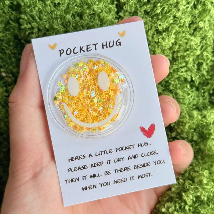 12 Stücke bunte Glitzer Fröhliche Gesichts Aufkleber für Pocket Hug Karten - sortierte funkelnde Farben, Kunststoff Cartoon Dekorationen, ohne Batterien, perfekt für Geburtstage, Valentinstag, Hochzeiten & Ermutigungsgeschenke, süße Aufkleber - Verschiedenfarbig - Übersicht 9