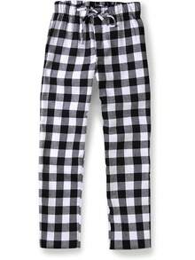 Men's Plaid Fannel Pajama Bottoms Cotton Lounge Pants Soft Pj Sleepwearhalloween - 白色黑色 - 查看 1