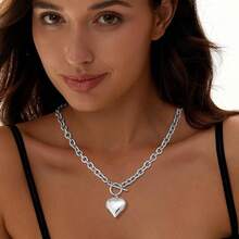 Heart Necklace Women, Chunky Gold Necklace 14k Gold/Silver Plated Pendant Charm Toggle Clasp Gold Necklace Statement Thick Chain Link Necklace Gold Jewelry Women - 2,5mm + 18 inch_bạc - Xem 4