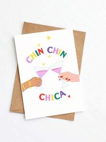 1pc Birthday Card With Envelope - Funny Cocktail Design Chin Chin Chica Greeting Card For Him Her, Blank Inside