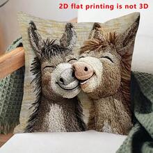 1pc Cute Donkey Pattern Single-Sided Throw Pillow Cover, Vintage Square Single-Sided Pillow Sham, Suitable For Living Room, Bedroom, Home Decor, All Season - Multicolor - View 5