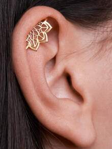 1 Pair Boho Earring Geometric Lotus Flower Hidden Helix PiercingCartilage Bohemian Silver Color Spiritual Jewelry - hoa tai - Xem 2