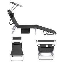SoBuy Sun Lounger With Sun Canopy And Pillow, Foldable Garden Lounger, Relaxation Chair For Gardens, Courtyards, Beaches, Balconies, Black, Load Capacity Up To 110 Kg, W X H X D Approx. 191 X 19 X 56 Cm OGS48-SCH - 黑色 - 查看 9