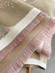 1pc Floral Jacquard Knit Faux Cashmere Warm Scarf/Wrap For Women, Versatile Fashion Accessory For Autumn/Winter, Suitable For Decoration Scarfs For Dress - Dandelion Khaki - View 3