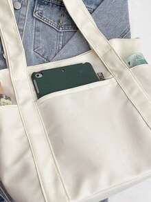 Vintage Solid Color Tote Bag For Women, Fashion Multiple Pockets Hobo Shoulder Bag, Large Capacity Top Handle Vacation Travel Underarm Storage Bag, Casual Handbag Commuting & Going Out, Portable Square Shopping Messenger Bags For Daily Use, Literary School Bag & Book Bag For Women Or Students, Perfect For Books, Shopping, Back To School And More - 彩色 - 查看 8