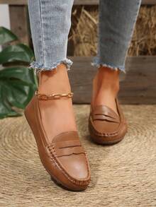 女士平底休闲乐福鞋，软底，户外防滑平底鞋，轻便舒适，适合中年妈妈工作/日常穿着。 - 棕色海鷗 - 查看 2