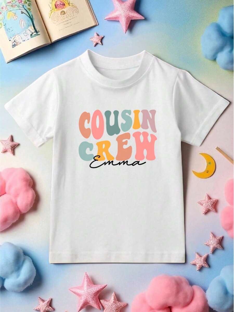 Personalized Groovy Cousin Crew Kids Shirt, Retro Custom Matching Cousins Shirts, Customized Cousin Trip, Family Vacation Tee For Kids Youth & Toddler. CU-49 - White - View 1