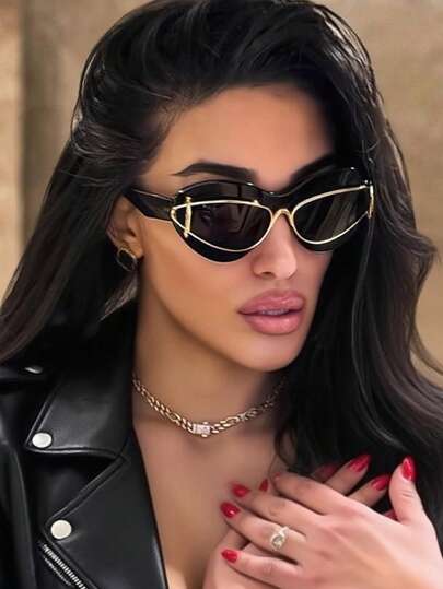 1 Pair Y2K Cat Eye Glasses, Fashionable Women's Retro Concave Style Eyewear, Accessories For Street Style, European And American, Summer Beach Travel