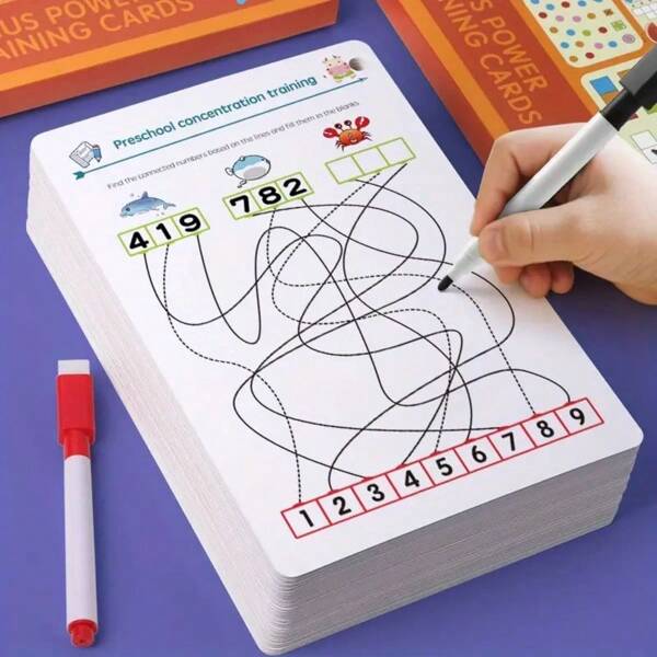 1 Set Of 64 Pages Reusable Educational Activity Book, Includes 8 Pens And 1 Chalkboard Eraser - Erasable Function, Great For Children's Art And Control Practice - Suitable For New Year, Christmas, Halloween Gifts, Kindergarten Learning Tool | Colorful Pages | Reusable Pages