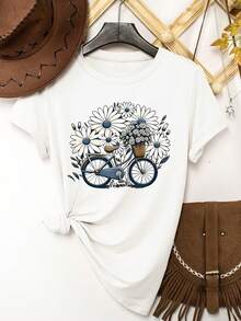 Camiseta de manga corta casual de estilo informal para mujer de talla grande - Blanco - Ver 1