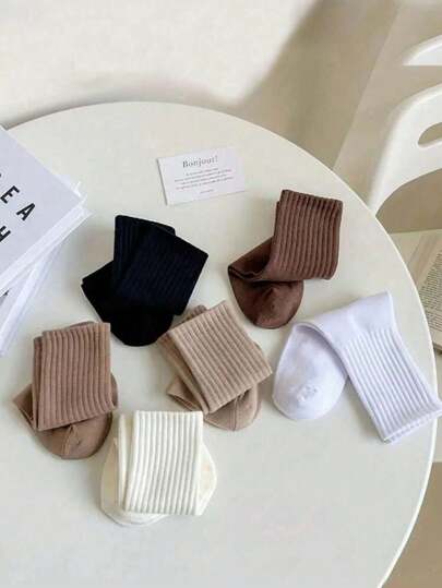 5/6/12 pares de calcetines de unicolor para mujer, suaves y elásticos, calcetines transpirables hasta el muslo, calcetines cortos casuales, adecuados para uso diario y deportes al aire libre en todas las estaciones, estilo casual minimalista, calcetines de lujo elegantes y versátiles, artículo esencial para citas y salidas del Día de San Valentín