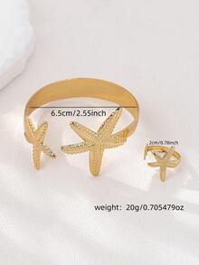 1 Set Minimalist Geometric Line Adjustable Bangle & Ring Set, Fashion Jewelry For Women