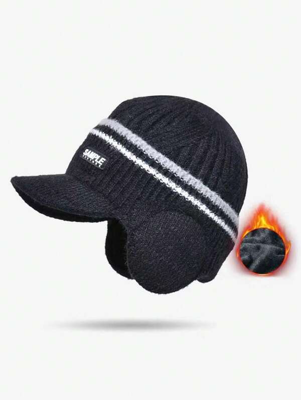 1 pièce Bonnet tricoté unisexe casual chaud et doublé, polyvalent pour le port en extérieur et quotidien en automne/hiver