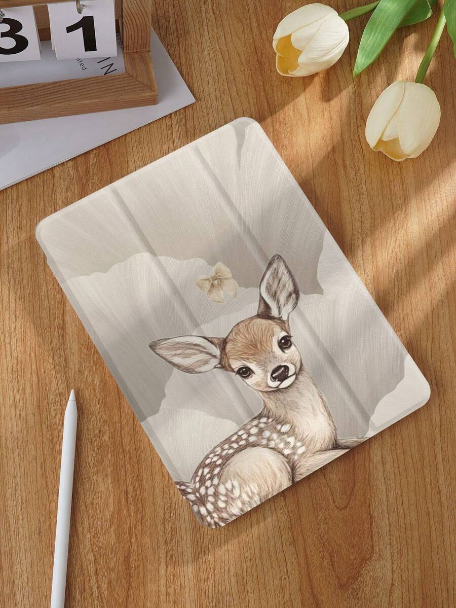 Deer Pattern Tablet Protective Case, Compatible With IPad 9.7/10.2/10.5/10.9/12.9/Pro 11 (10th Gen), Compatible With Samsung Galaxy Tab S6 Lite 10.4", Compatible With Kindle Paperwhite (12th Gen, 2024 Model), 2022 Kindle (11th Gen), Soft Shock-Proof, Smart Stand/Auto Wake/Sleep Function. Plant Pattern Protective Case. - Multicolor - View 1