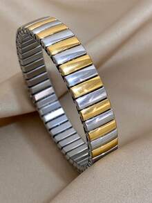 1条弹力手链，不锈钢材质，优雅简约风格，适合女性和青少年佩戴，可用于生日、派对、日常佩戴等场合。 - 銀色 - 查看 11