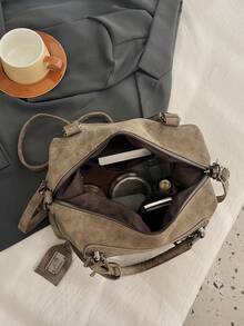 New Vintage Casual Women Handbag, Boston Bag, Office Commute Tote Bag, Shoulder Crossbody Bag With Detachable Strap