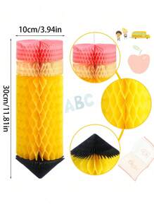 6件蜂窝苹果铅笔中心装饰，适用于返校、派对和教室天花板装饰。无需电力，轻巧无羽毛