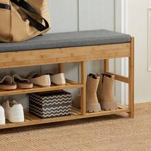 SoBuy FSR47-N Shoe Bench With Seat And Drawers Wardrobe Bench Shoe Rack Bench Bamboo W X H X D Approx. 90 X 45 X 30 Cm - Khaki - View 5