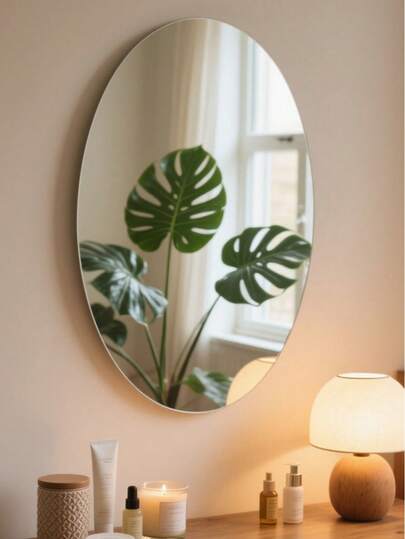 1PC DIY Acrylic Spiegel Wand Sticker Round Oval Shatterproof Waterproof Makeup Adhesive Back, Easy Stick On No Drilling Bathroom, Bedroom, Office, Indoor Outdoor view 4