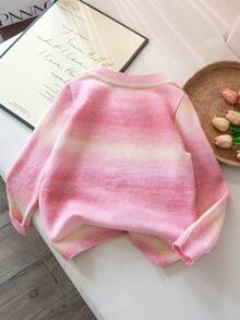 Girls Cute Ombre Knit Pullover Sweater, Suitable For Casual Wear In Spring, Autumn And Winter - Pink - View 3