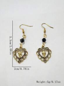 1雙歐美哥特式朋克風格鏤空黑暗的藝術首飾類搖滾十字吊墜耳環適合女士,日常穿著