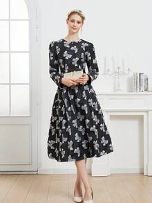 Luxury Jacquard Long Sleeve Elegant Party Dress For Women, Autumn/Winter