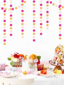 1pc 6.6ft Hot Pink & Orange Autumn Party Hanging Garland Decoration - Birthday Shower Paper Pull Flower Banner - Suitable For Sunset Autumn Thanksgiving, Bridal Wedding, Graduation Background Decor - Multicolor - View 4