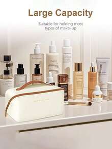 Multifunctional Travel Storage Bag, PU Leather Waterproof Cosmetic Bag, Large Capacity Double-Layer Cosmetic Bag, Cosmetics Organization And Storage, Cosmetics Storage Bag, Skin Care Bag, Large Capacity Toiletries Bag, Travel Home Cosmetic Bag Storage Bag, Cosmetics Storage Bag, Travel Accessories, Bag, Room Decor, Bag, Vanity, Make Up Bag, Organizer, Storage