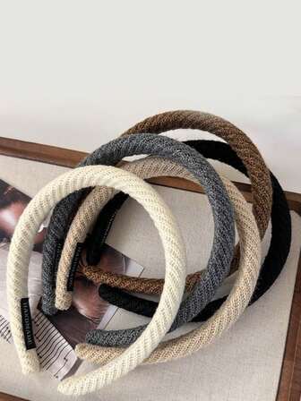 2件秋冬斜细发带洗脸伴侣发饰经典纯色复古耐用气质圆形发带日常