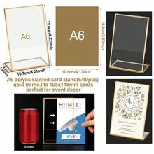 10pcs/6pcs Gold A6 Acrylic Table Stand 4*6 Inch – Reusable Elegant Wedding/Holiday Place Card Holder, Suitable For Party, Dining And Dinner | 2026 EU Popular Romantic Tabletop Centerpiece - Multicolor - View 11