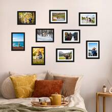 Tomnk 12-Pack Black Picture Frame Set - (4x6, 5x7, 8x10) Glass Front Photo Frames, Solid Engineered Wood Gallery Wall Decor With Hanging Hardware & Tabletop Stand, For Home, Wall & Party Decor - 黑色 - 查看 5