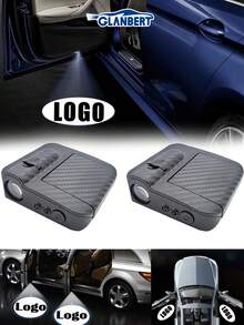 GLANBERT 2 piezas Luces LED de bienvenida con patrón de fibra de carbono, luces de proyección de logotipo inalámbricas, luces de cortesía decorativas con sensor automático compatibles con BMW, Audi, Opel, Mercedes-Benz, etc.