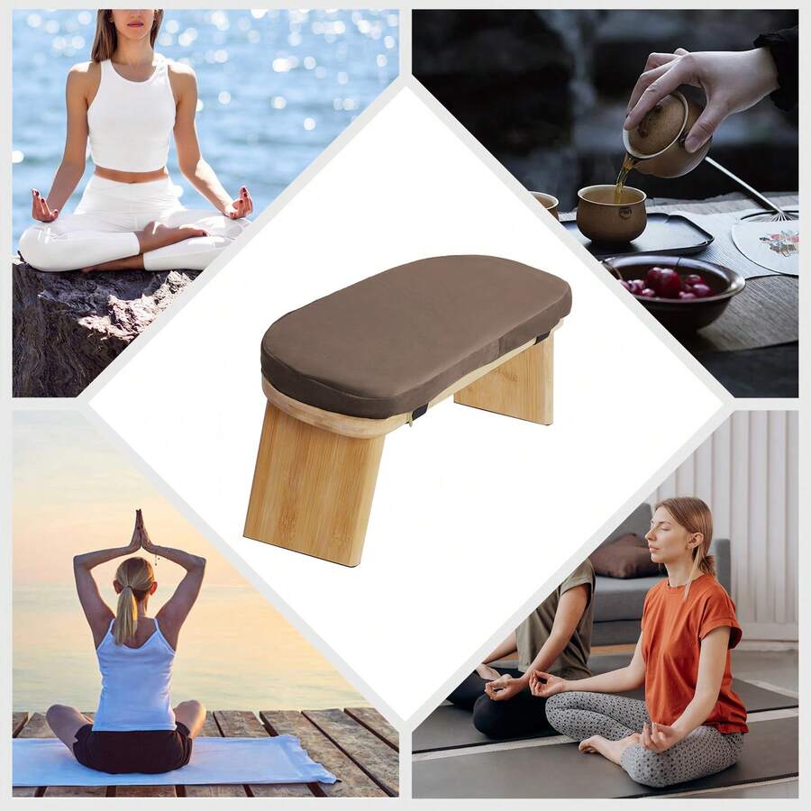 Aohuada Meditation Prayer Bench, Portable Foldable & 5° Ergonomic Tilt Kneeling Meditation Yoga Stool With Cushion & Carry Bag For Home/Studio/Gym, Bamboo & Velvet Kneeling Stools (Coffee) - Brown - View 1