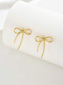 1 对女士优雅蝴蝶结耳钉，简约百搭，适合庆祝、派对、送礼 - 銀色 - 查看 6