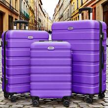 Luggage 3 Piece Suitcase 20+24+28 Inch PC+ABS Hardside Double Spinner Wheels TSA Lock Carry On Luggage Travel Suitcase Suitcases Suit Case Durable Travel Luggage Suitcase Set Luggage Set Carry On,Vacation,Party,Personalized Gifts-Violet - 紫羅蘭色 - 查看 2