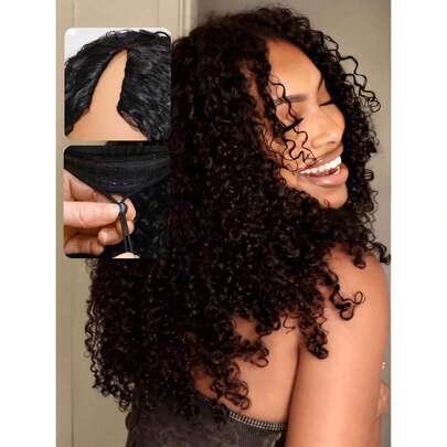 V Part Wig Human Hair Jerry Curl Upgrade Upart Half Wigs For Women V Shape Kinky Curly V Part Glueless Wig No Sew In No Leave Out Natural Color