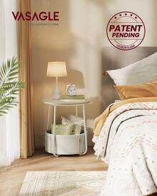 VASAGLE End Table, Small Bedside Table With Fabric Basket, Modern Nightstand, Round Side Table, For Living Room, Bedroom, Cream White - 奶油白 - 查看 1